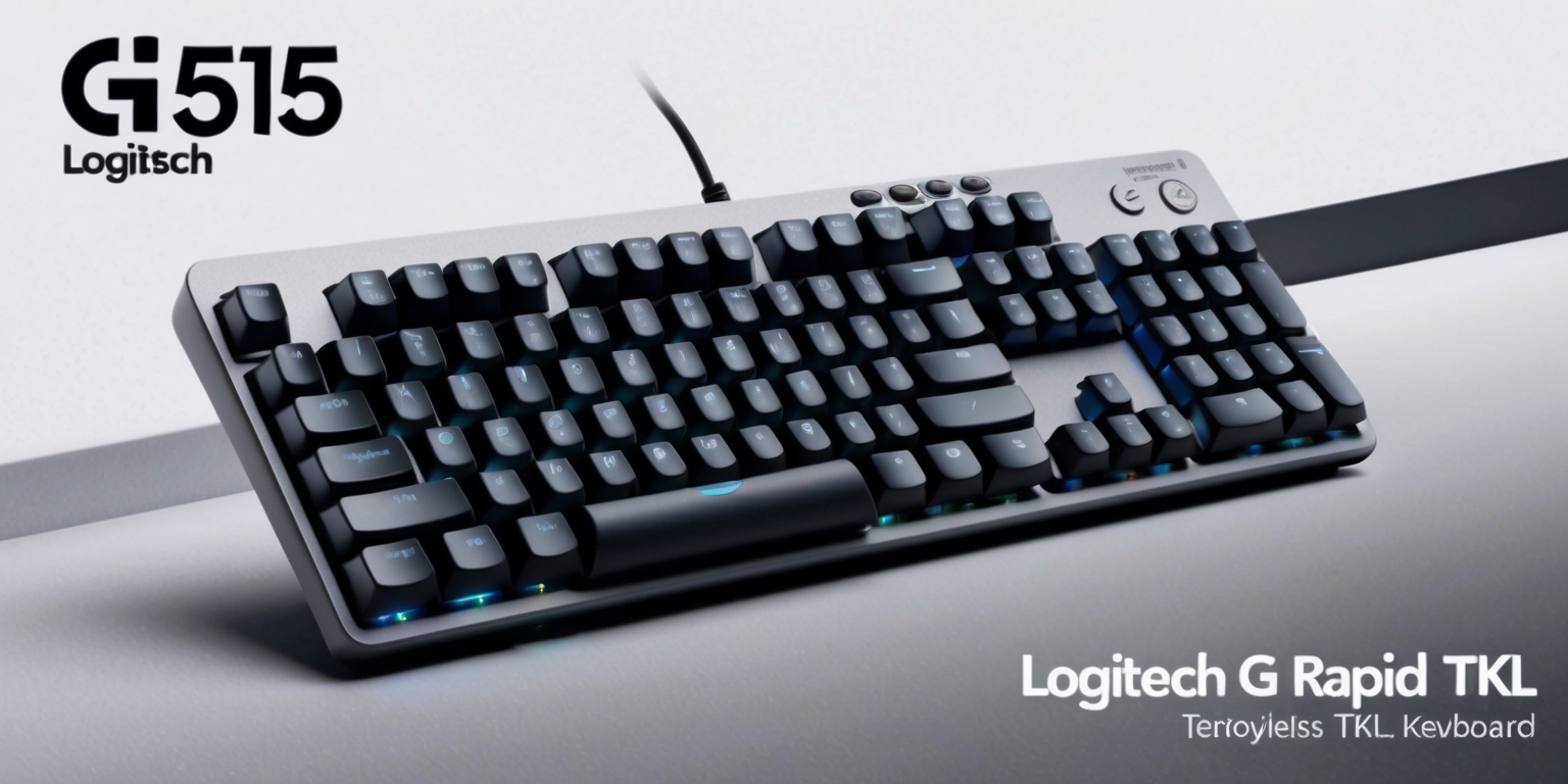 A detailed image of a Logitech G515 Rapid TKL keyboard, with a sleek and compact tenkeyless design, showcasing its mechanical switches, customizable RGB lighting, and durable construction, set against a clean and minimalist background, with the Logitech G logo prominently displayed on the top-left corner of the keyboard, and the keyboard's media controls and macro keys clearly visible, with a focus on the keyboard's premium materials and precise engineering, in a warm and neutral color palette with shades of black, gray, and silver.
