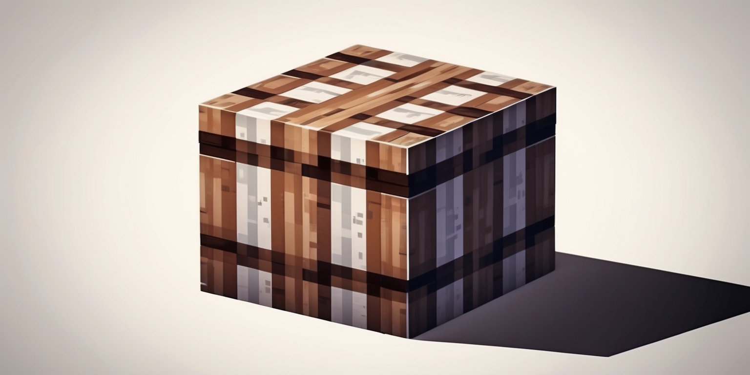 A highly detailed, close-up illustration of a single Minecraft scaffolding block, depicted in a realistic, high-contrast style with subtle texture and shading to convey a sense of worn, wooden planks, featuring a grid-like pattern of wooden strips with a mix of light and dark brown hues, with a faintly visible wooden grain, set against a clean, plain background that allows the block to be the main focus, with soft, diffused light casting a slight shadow underneath, highlighting the block's rugged, three-dimensional shape.